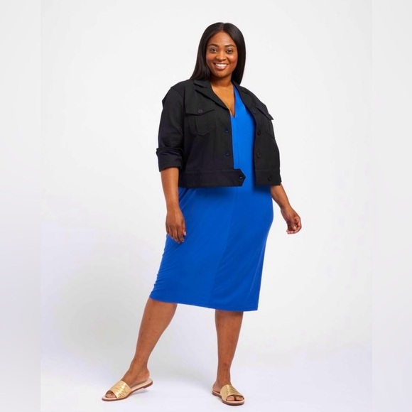 UNIVERSAL STANDARD Teresa Liquid Jersey V-Neck Dress Mazarine Blue M/18-20 - Picture 1 of 10